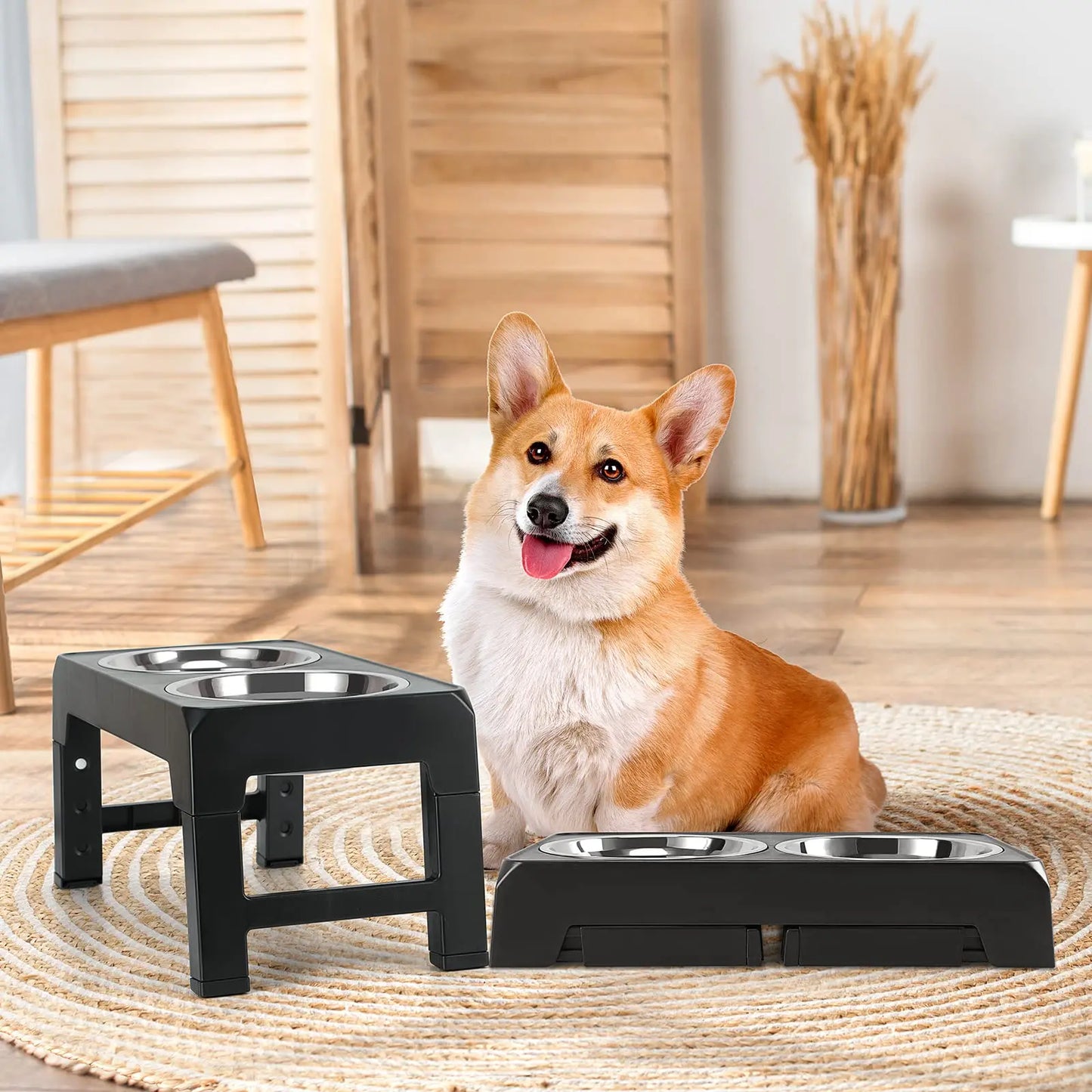 Adjustable Elevated Dog Feeder Stand - Double Stainless Steel Bowls - Ideal for Small, Medium & Large Dogs - Raised Bowls for Comfortable Dining