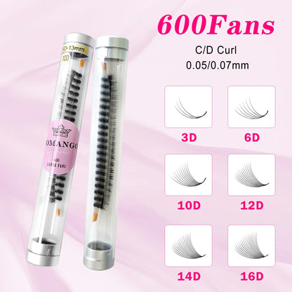 CoMango 600 Premade Volume Lash Fans | Pointy Base 3D–16D Eyelash Extensions – Faux Mink Wholesale
