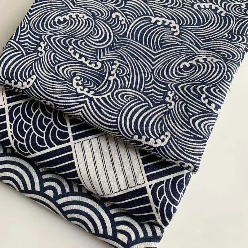 150x50cm Cotton Linen Blue Retro Fabric – Handmade DIY Material for Tablecloths, Curtains, Bento Bags & Storage Bags