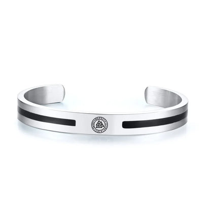 Men's Enamel Bangle - Viking Logo Cuff Bracelet, Stainless Steel Minimalist Bangle for Gentlemen