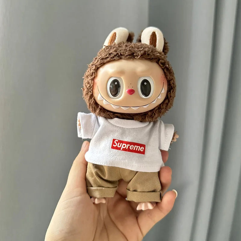 17cm Lovely Labubu Doll Clothes - First & Second Generation Supreme Clothing Set, Multi-Color Outfits
