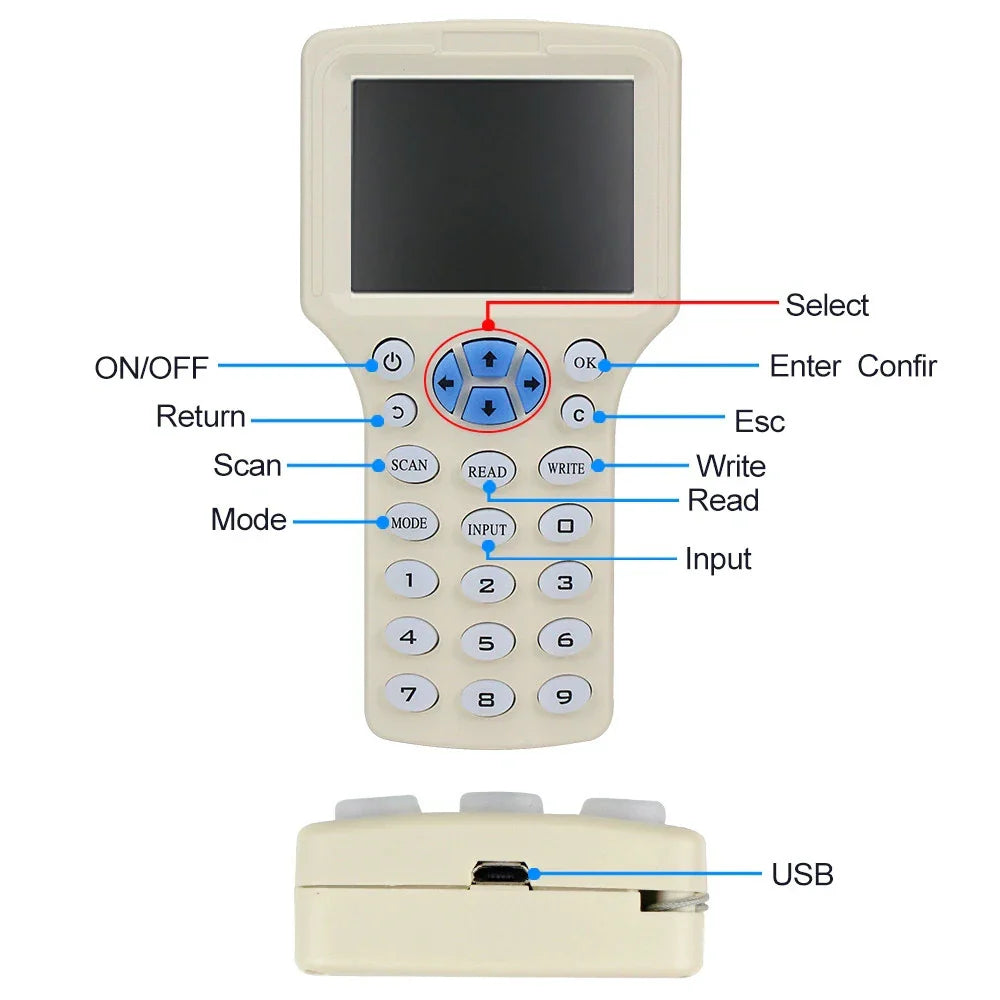 10-Frequency NFC Smart Card Reader & Writer | 125K/13.56MHz RFID Copier USB Key Programmer