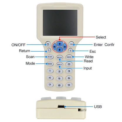10-Frequency NFC Smart Card Reader & Writer | 125K/13.56MHz RFID Copier USB Key Programmer