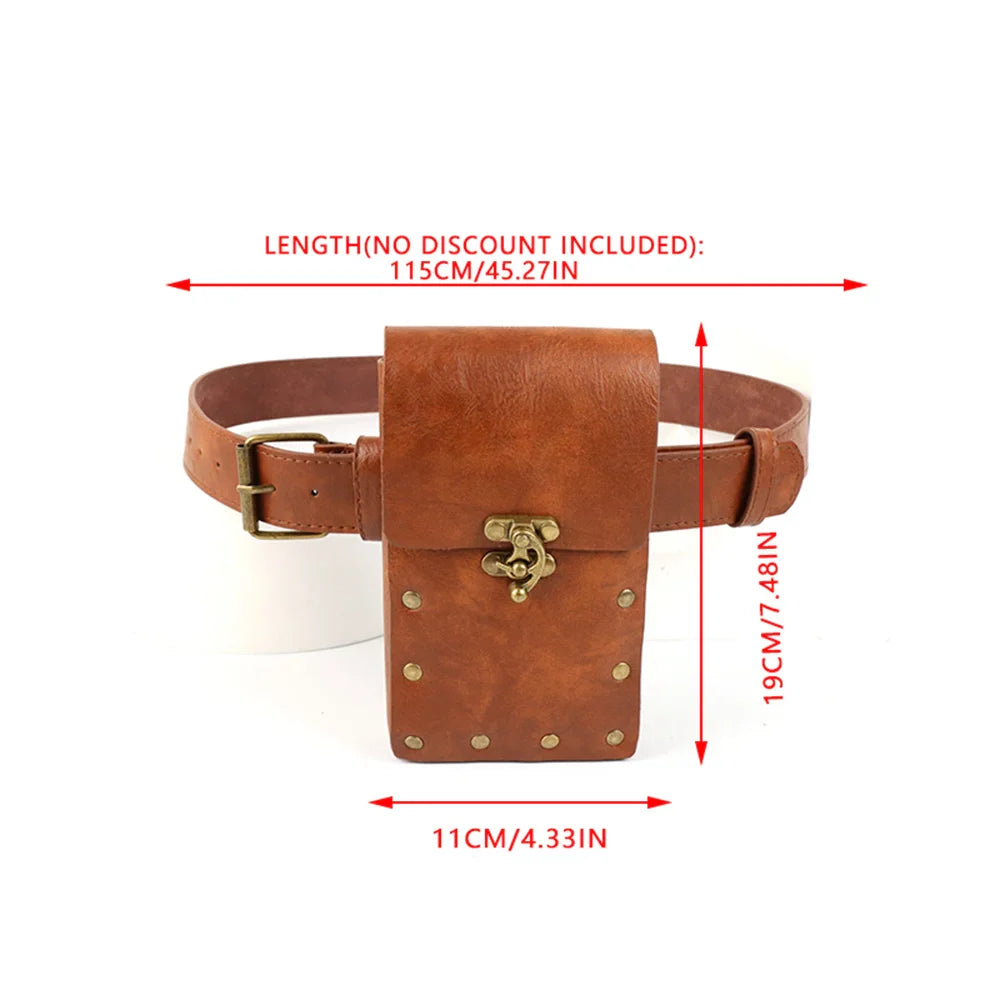 Medieval Steampunk Leather Waist Belt Pouch – Viking Knight Cosplay & Motorcycle Bag