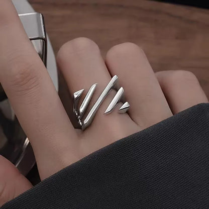 VENTFILLE 925 Sterling Silver Adjustable Ring – Vintage Hollow Line Punk Hip Hop Couple Jewelry