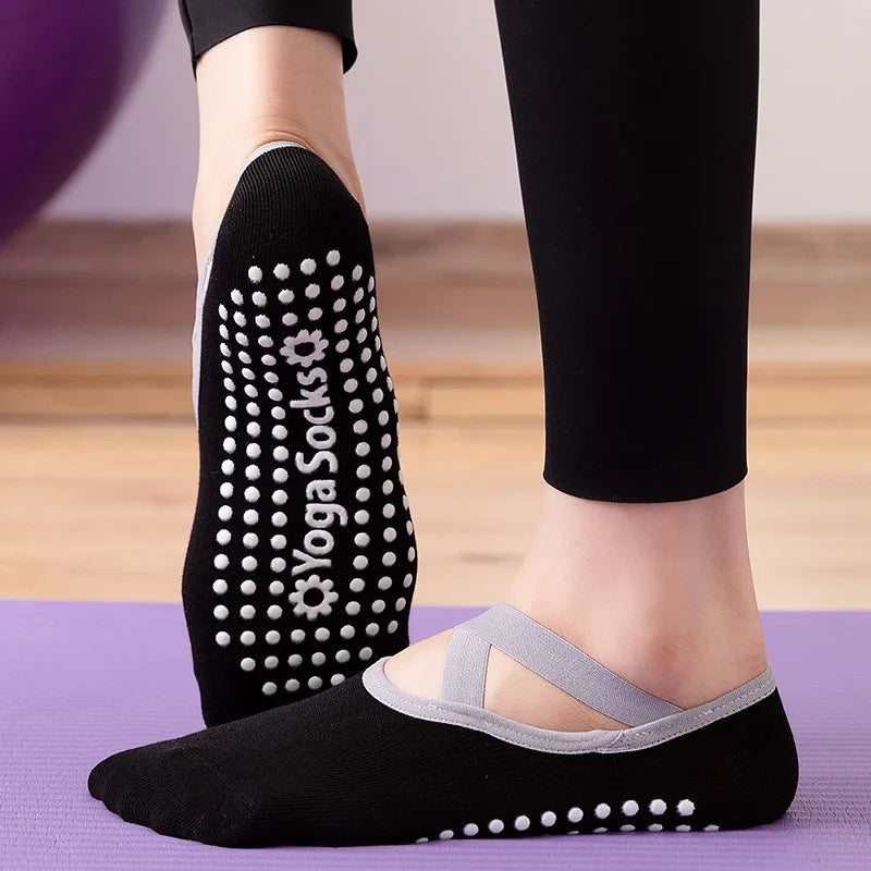 1 Pair Professional Women’s Yoga Socks – Silicone Anti-Slip Ballet and Pilates Socks, Breathable Bandage Dance Sports Socks