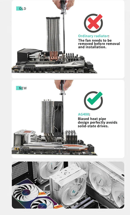 DEEPCOOL AG400 CPU Air Cooler — 4 Heat Pipe ARGB PWM Radiator, 220W TDP for Intel LGA1700/1200/115X/1151/1155 & AMD AM4/AM5