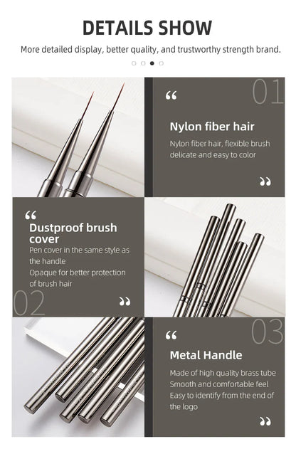 Nail Art Liner Brushes for Striping & Drawing – 6 to 25mm Design Pens, Professional Manicure Tools