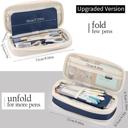 Cute Macaron Canvas Pencil Case - Large Capacity Double-Layer Kawaii School Stationery Pouch for Girls & Kids