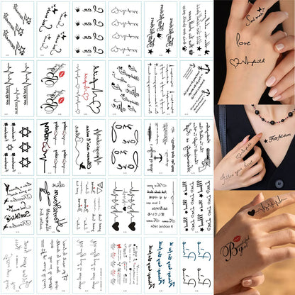 30pcs Black Temporary Tattoo Stickers - Flower Butterfly Rose Moon Star Mandala Designs for Hand, Chest & Body Art