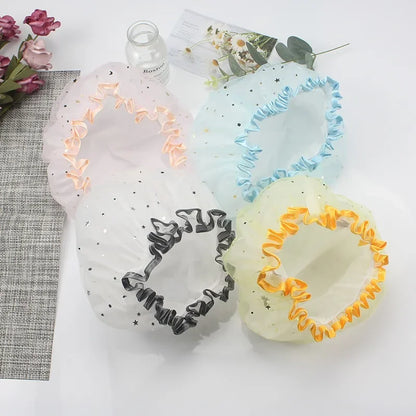 Waterproof Double-Layer Shower Cap – Starry Sky Design, Fashionable Reusable Bathing Hat, Oil-Proof Kitchen Hat