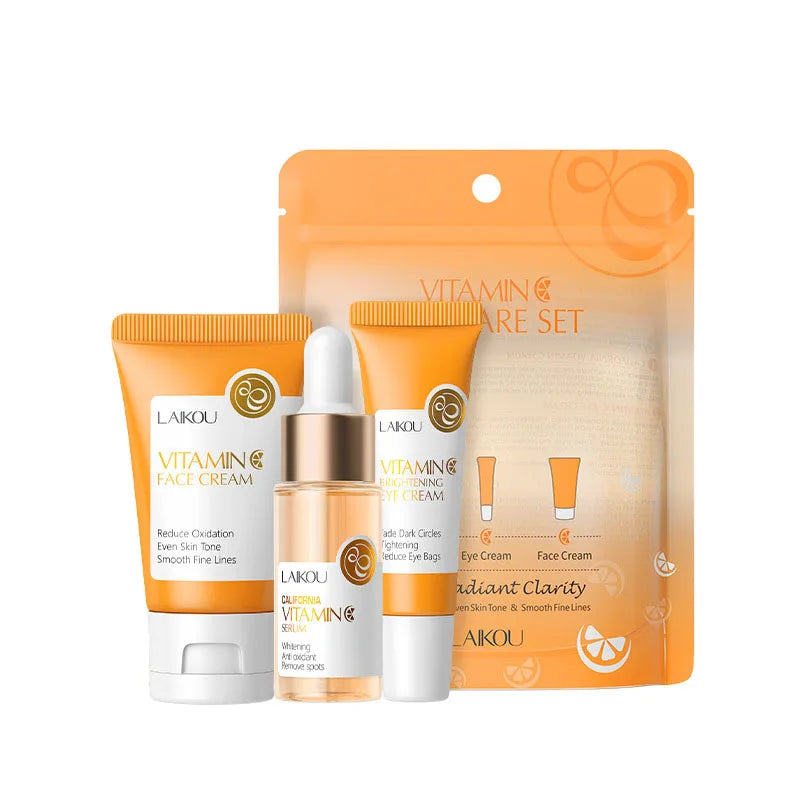 LAIKOU 3pcs Vitamin C & 24K Gold Sakura Skincare Set — Moisturizing Face Cream, Serum & Eye Cream, Anti-Wrinkle Face Care Kit