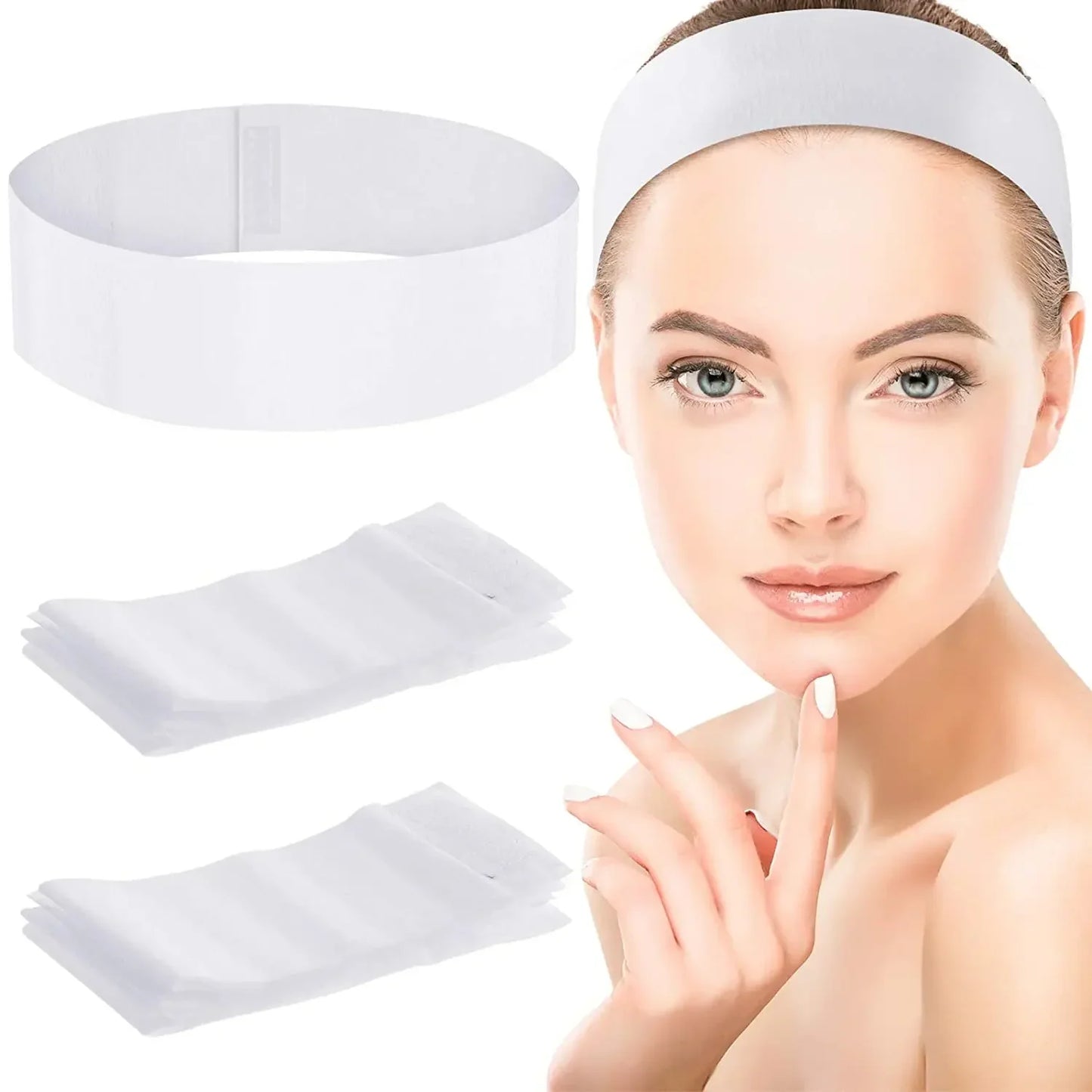 100pcs Disposable Spa Facial Headbands – Soft Non-Woven Stretch Hair Bands with Closure for Skincare & Beauty