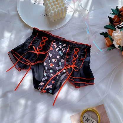 Plus Size Lace Briefs - Sweet Bow Ruffle Kawaii Japanese Style Women's Underwear