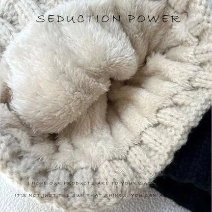 New Women’s Winter Twist Knit Hat – Thick Plush Beanie with Fur Pompom, Solid Color Ski Snow Skullies
