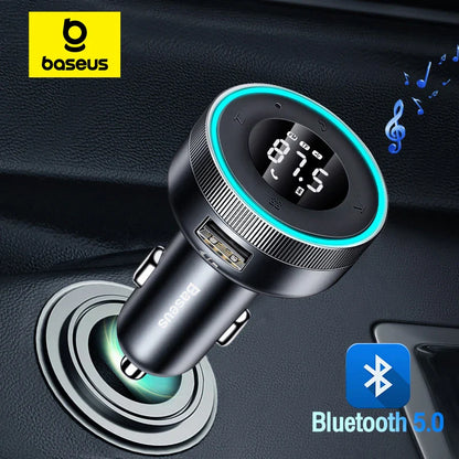 Baseus Bluetooth 5.0 FM Transmitter – Wireless Car Kit with USB Fast Charger, AUX, MP3 Player & Hands-Free Calling