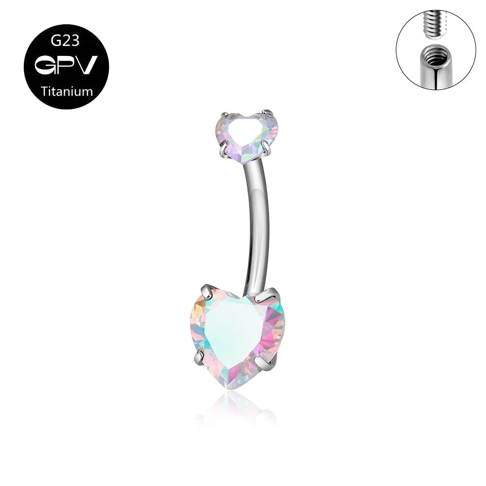 G23 Titanium Double-Head Navel Ring - Fashionable Love Design Belly Button Jewelry