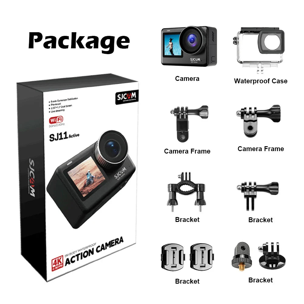 SJCAM SJ11 Active 4K Action Camera – 2.33" Touch Screen, Waterproof, 5G WiFi, Active HDR Sport Camera
