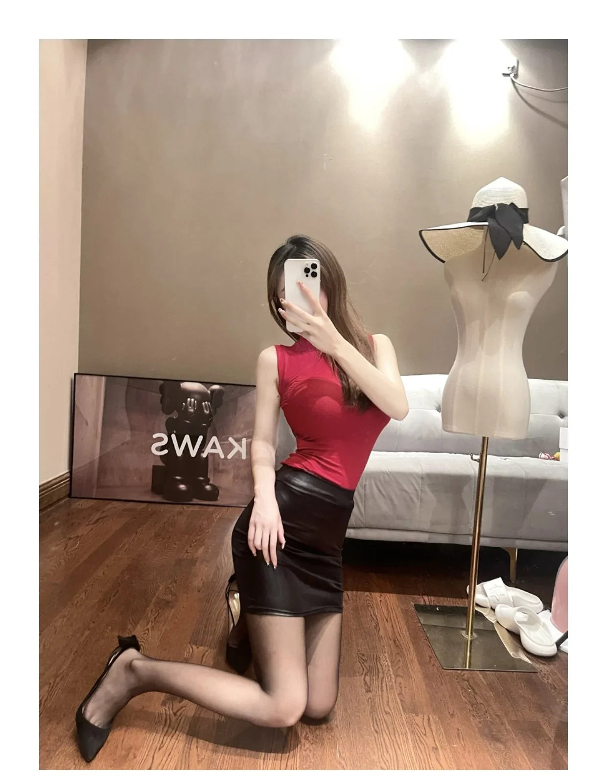 WOMENGAGA Leather Matte Slim Mini Skirt - High Waist, Sexy Fashion PU Skirt for Nightclub & Streetwear