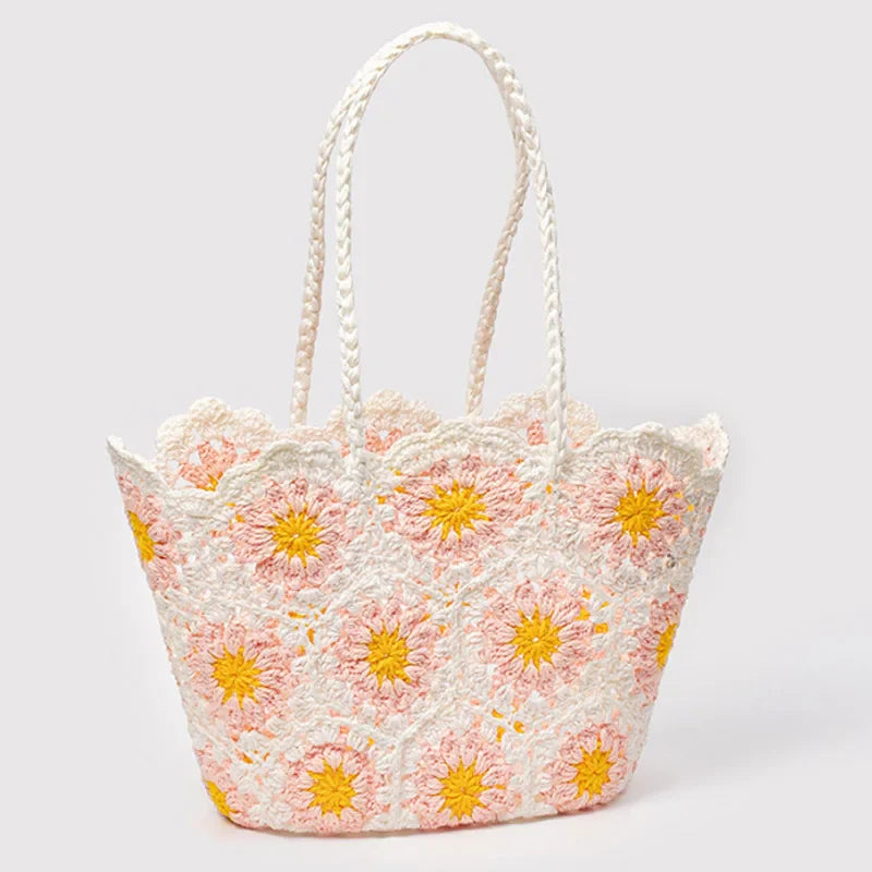 Women’s Handwoven Hollow Flower Handbag – Fashion Leisure Travel Tote Shoulder Bag for Vacation & Everyday Use
