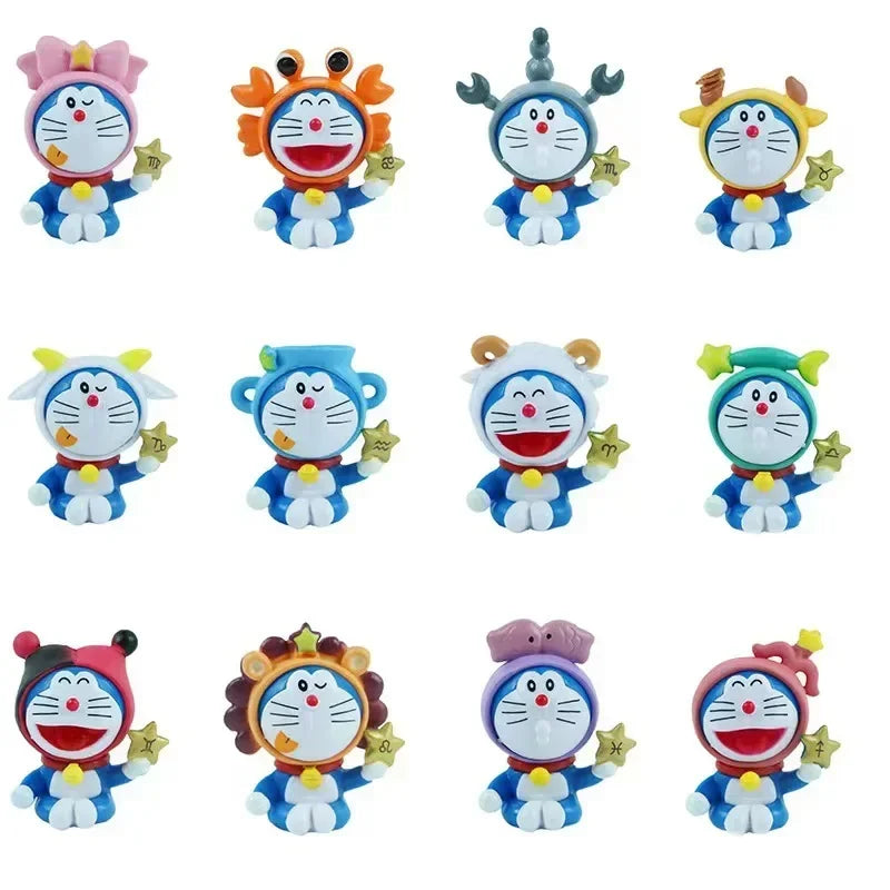 12PCS Doraemon Zodiac Anime Action Figure Set – Cute Kawaii PVC Collectible Cartoon Toy Models for Kids Gifts