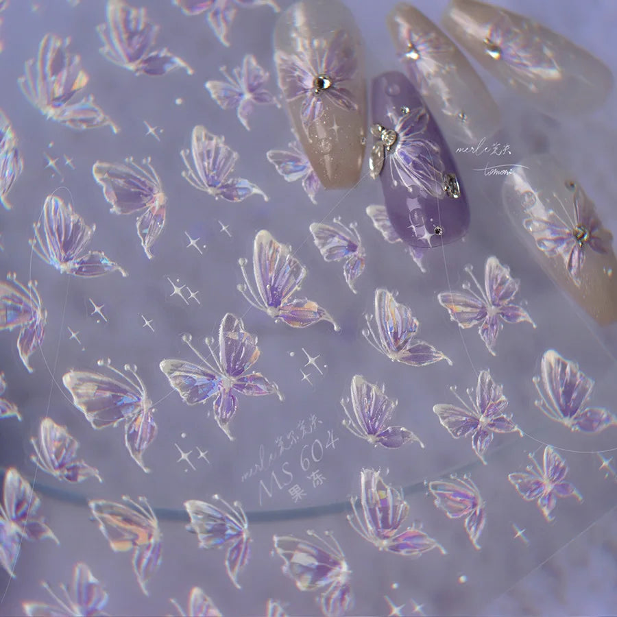5D Glitter Butterfly Nail Sticker – Kawaii Aurora Nail Art Decal for DIY Manicure & Nail Decorations