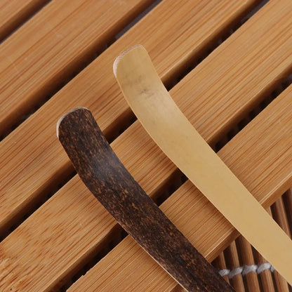 Small Bamboo Tea Sticks – Matcha Spoon, Black Bamboo Wood Tea Shells Leaf Spatula, Handmade Spice Kitchen Tool Teaware