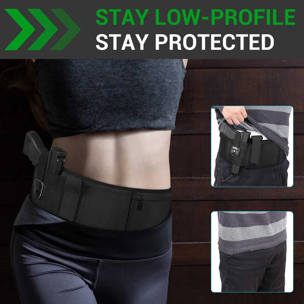 Belly Band Gun Holster - Concealed Carry Waist Pistol Holster for Hunting, Fitness & Self-Defense