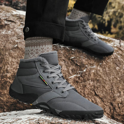 Men's Winter Snow Boots – Warm Fur Lined, Non-Slip Barefoot Outdoor Ankle Sneakers, Lightweight Hiking Shoes, Plus Size
