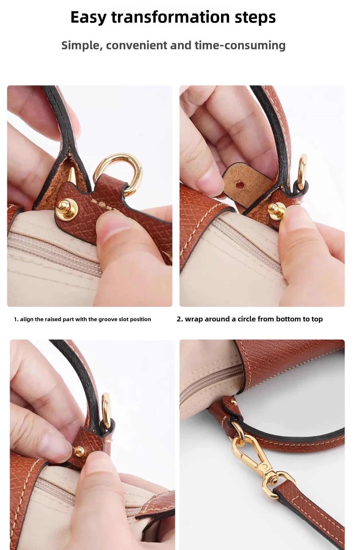 Leather Replacement Crossbody Bag Strap for Longchamp Mini — Earthy Color Shoulder Strap, No Punching Needed