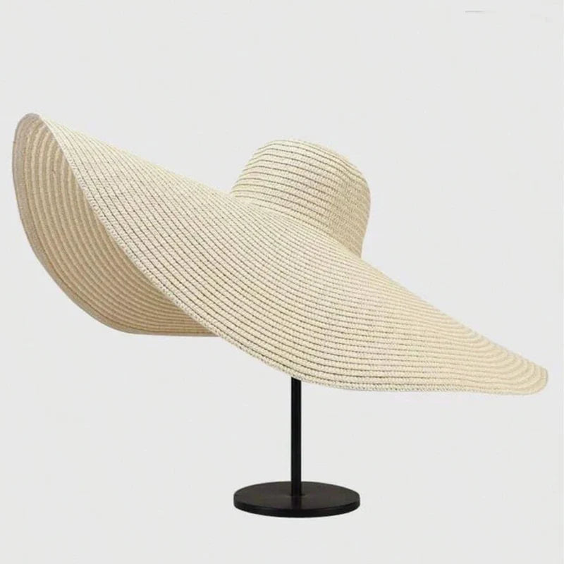 Oversized Foldable Straw Sun Hat - Wide Brim Lightweight UV Protection for Beach & Travel