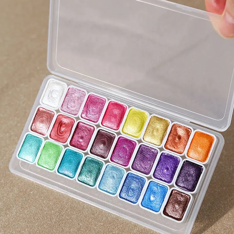 20/24/60/72-Color Metal Watercolor Set – Portable Sparkling Pearl Solid Paints for Artists