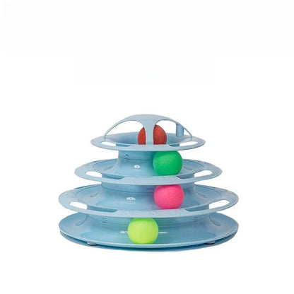 4-Tier Rotating Cat Toy - Multi-Level Rolling Ball Tower for Indoor Cats with Non-Slip Base