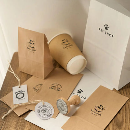 Custom Wooden Logo Stamp – Personalized Self-Inking Rubber Stamp for Wedding, Party, Packaging, Company Name & Address