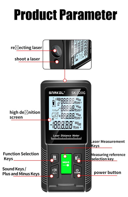 Snakol 120M Green Laser Tape Measure — High Accuracy Digital Distance Meter & Electronic Ruler