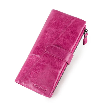 Women's Genuine Leather Long Wallet – Fashion Clutch with Coin Purse, Card Holder & Phone Pocket by Contact's