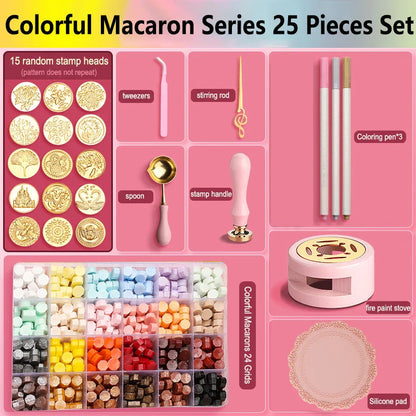 Wax Seal Stamp Kit with Storage Box & Furnace - Craft Supplies for Christmas & Wedding Invitation Decoration