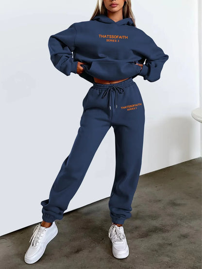 2025 Autumn & Winter Women's Two-Piece Set — Hooded Sweatshirt and Pants, Printed Outdoor Pullover Sportswear