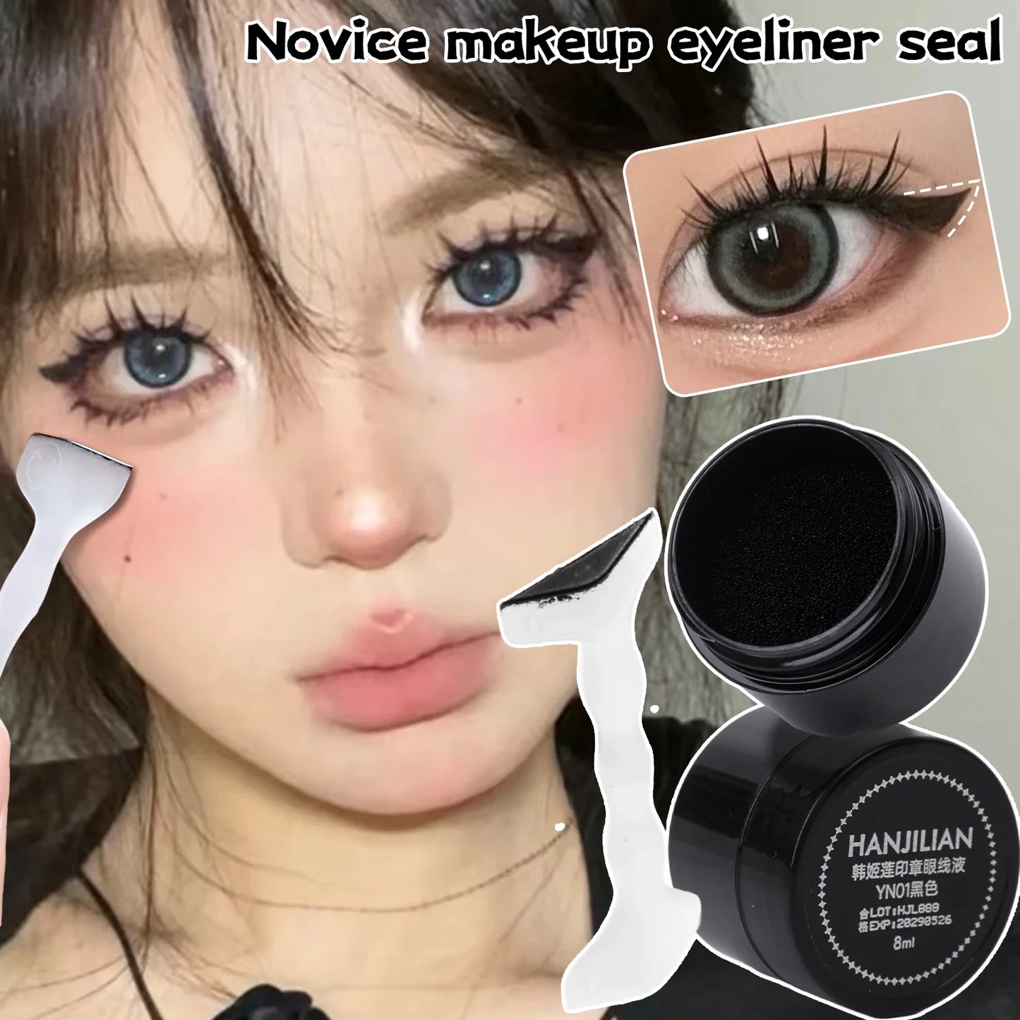 Waterproof Simple Eyeliner Stamp - Long-Lasting Double-Ended Lash Template with Ink, Black Eye Liner for Beginners