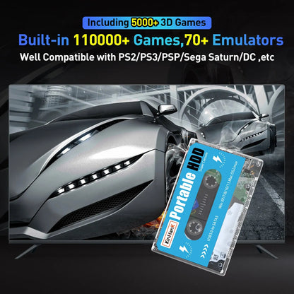 KINHANK Super Console 500GB Gaming HDD – 100,000 Games, 70 Emulators for DC/MAME/SS/NAOMI/PS2/PS1, Plug & Play with Batocera OS