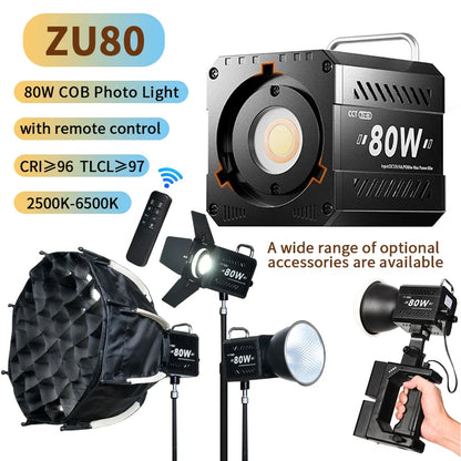 80W Dual Color Temperature COB Photography Light - Professional LED Video Light, Portable Handheld Fill Light with Mini Bowens