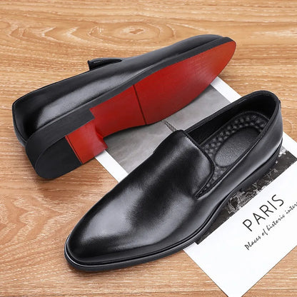 Men’s Red Sole Leather Loafers - Italian-Style British Business Casual Formal Dress Shoes Large Size 48