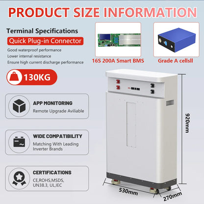 LiFePO4 48V 300Ah 15kWh Portable Battery Pack – 16S 200A BMS, Wheeled Design, 51.2V Lithium, Ships from EU