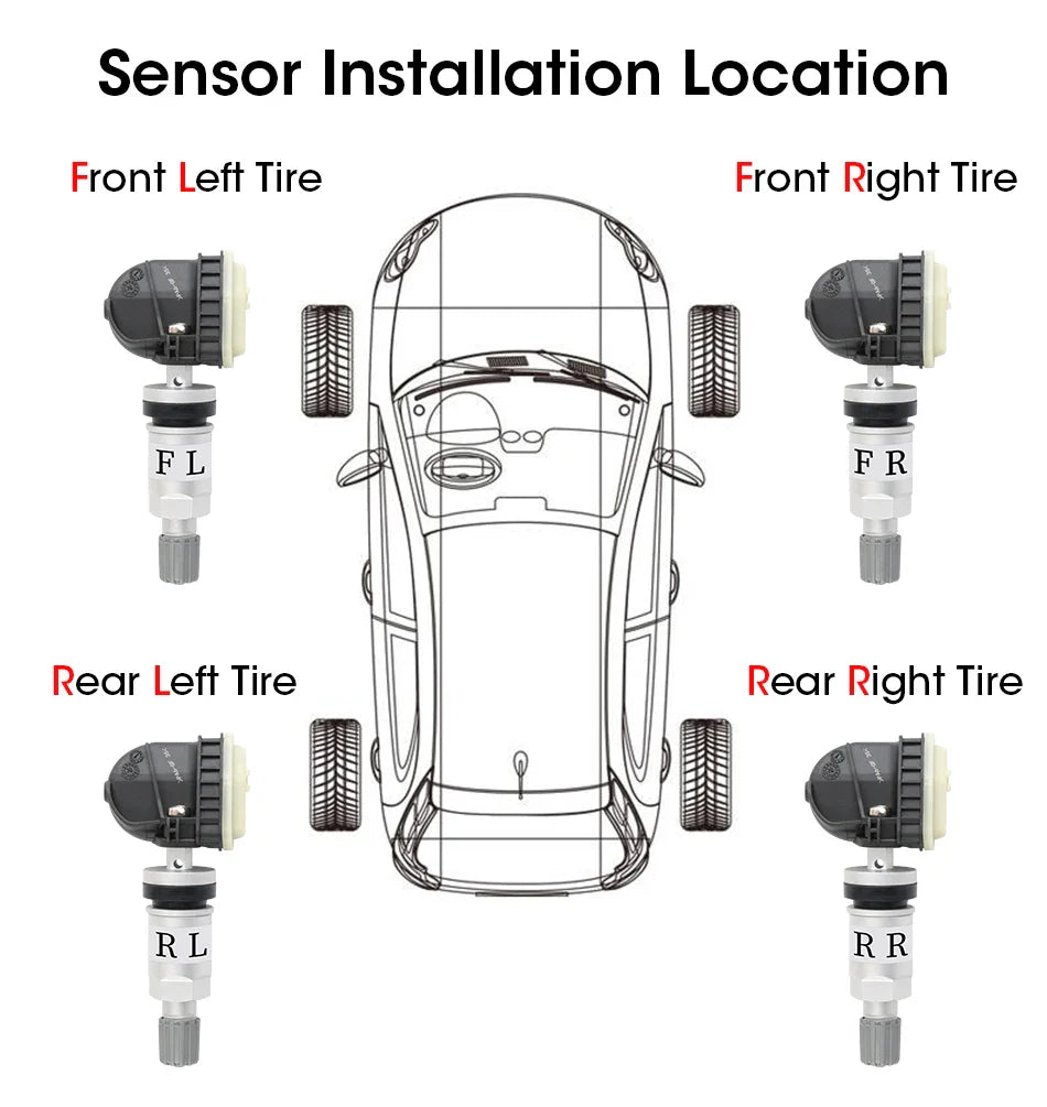 JMCQ USB Android TPMS Tire Pressure Monitoring System – 5 Internal/External Sensors with Display & Alarm for Car Navigation Radio