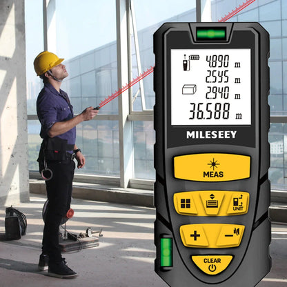 MILESEEY S2 Laser Tape Measure – 40M to 120M with Double Horizontal Bubble, Laser Distance Meter