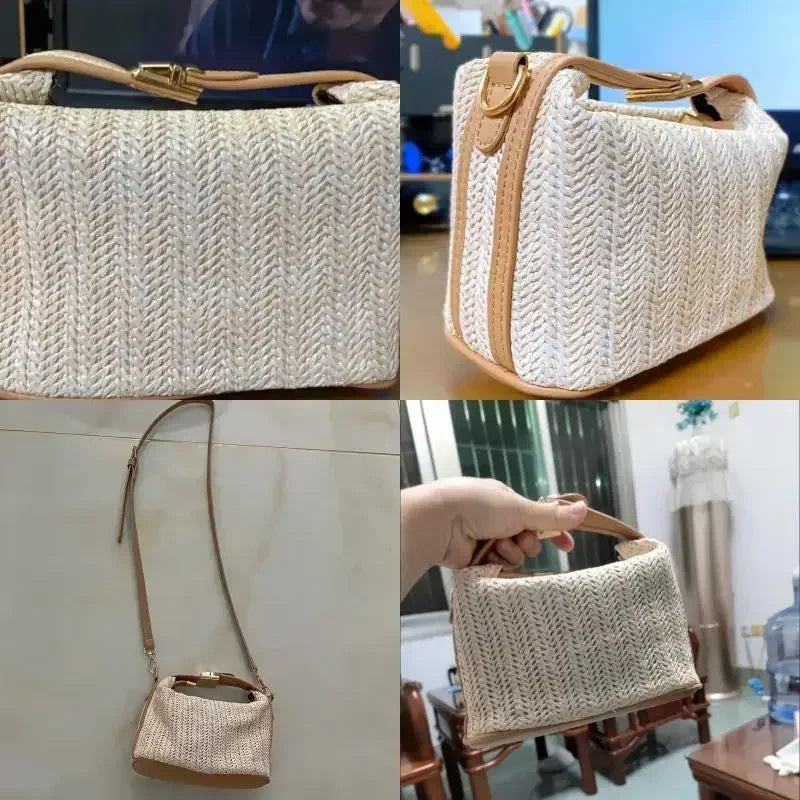 Summer Small Straw Handbag — Trendy Woven Bucket Crossbody Shoulder Bag, Casual Beach Tote for Girls