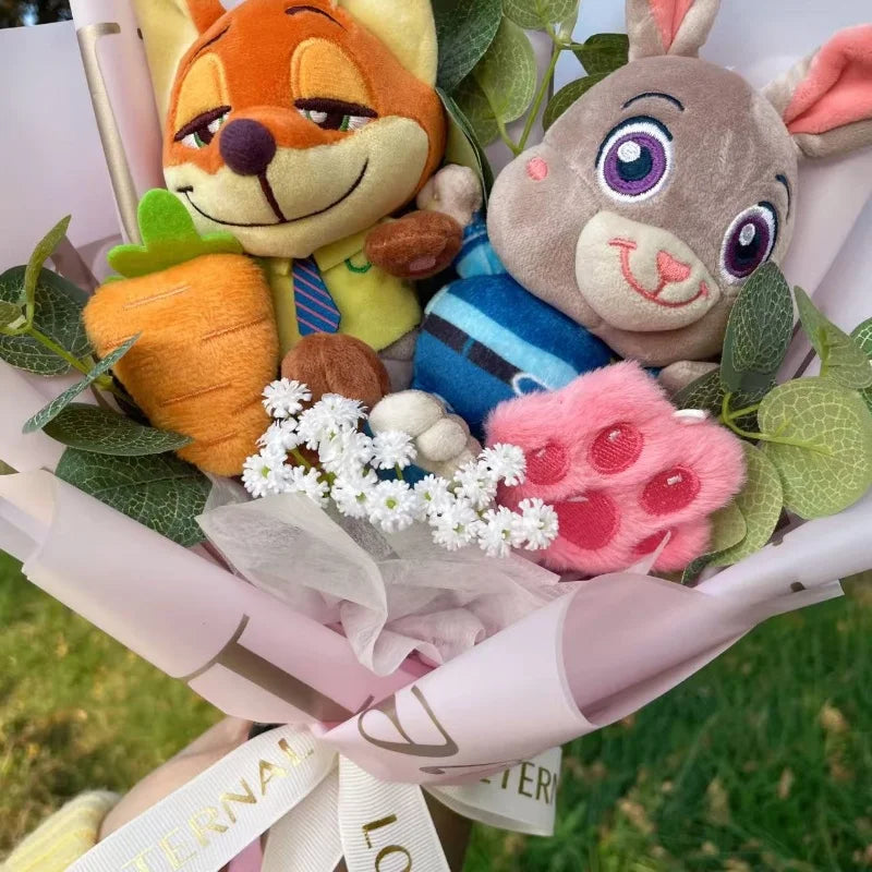Zootopia Plush Dolls – Judy Hopps & Nick Wilde Handmade Plush Bouquet, Creative Gift for Christmas, Birthday & Valentine’s Day