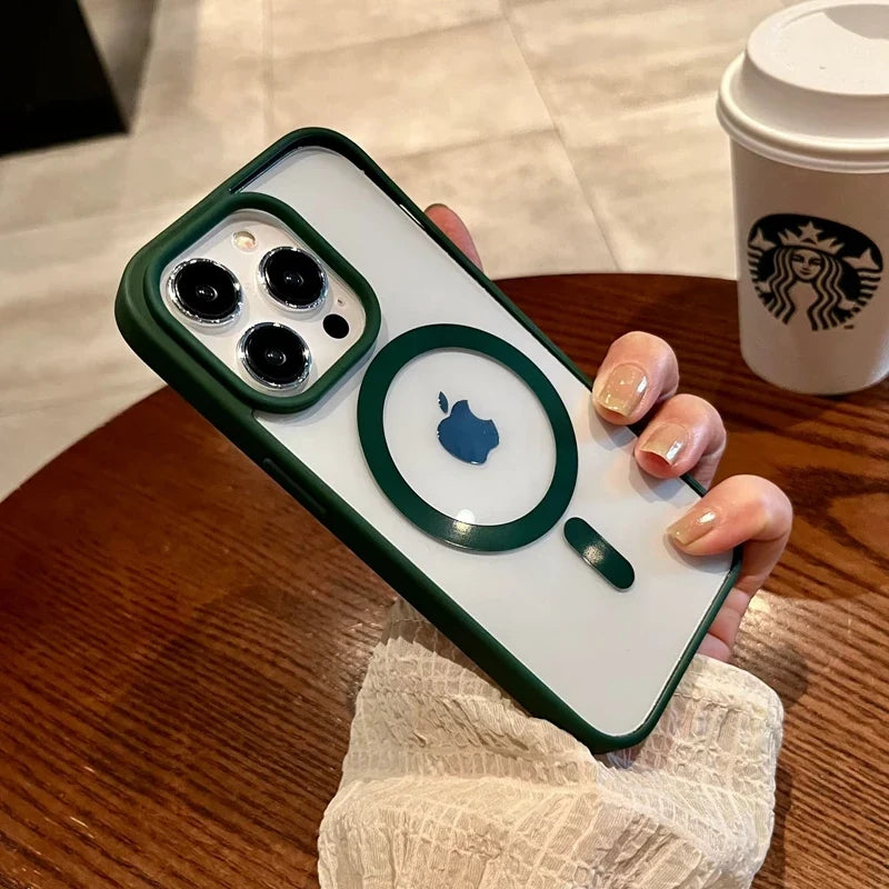 Luxury MagSafe Wireless Charging Transparent Case - Magnetic Bumper Protective Cover for iPhone 15 14 13 12 11 Pro Max Plus Mini