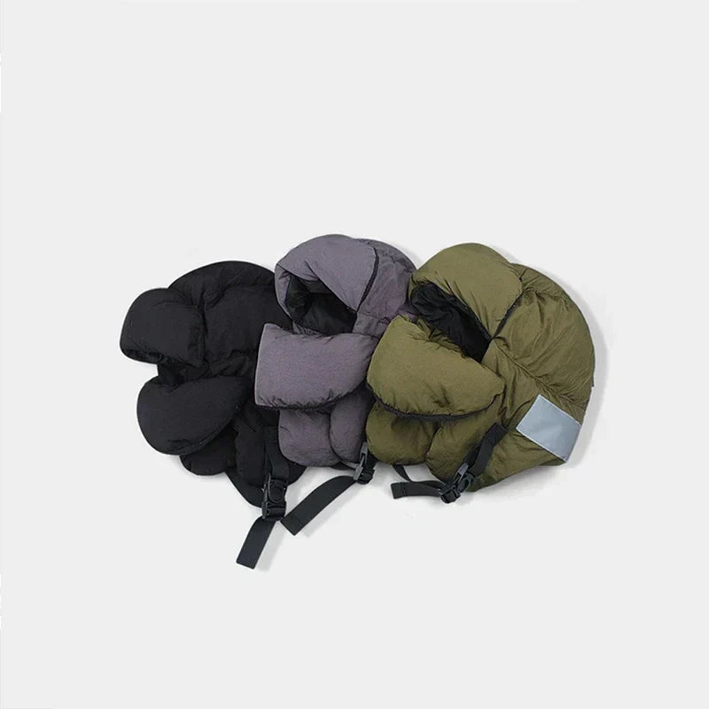 2024 Winter Cotton Earflap Hat with Mask - Windproof Down Jacket Thermal Ski Hat for Men and Women, Ideal for Cycling and Outdoor Adventures