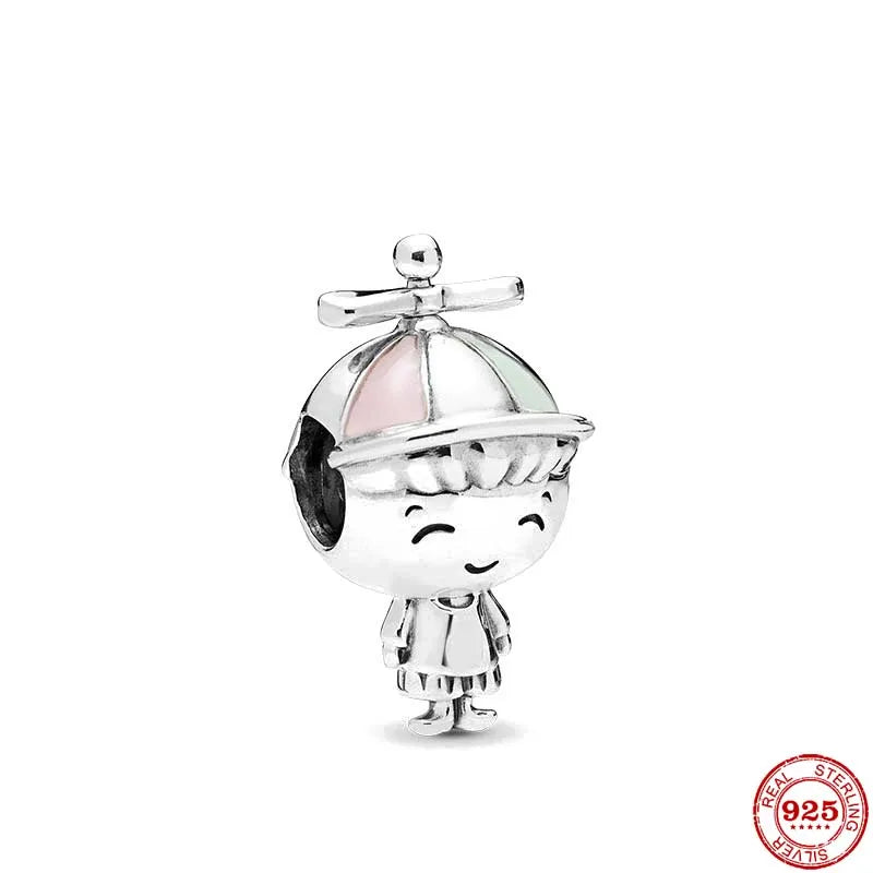 Europe 925 Silver Family Charm Pendant - Boy, Girl, Mom & Sisters Bead for Pandora Bracelet, Sparkling Dangle Jewelry